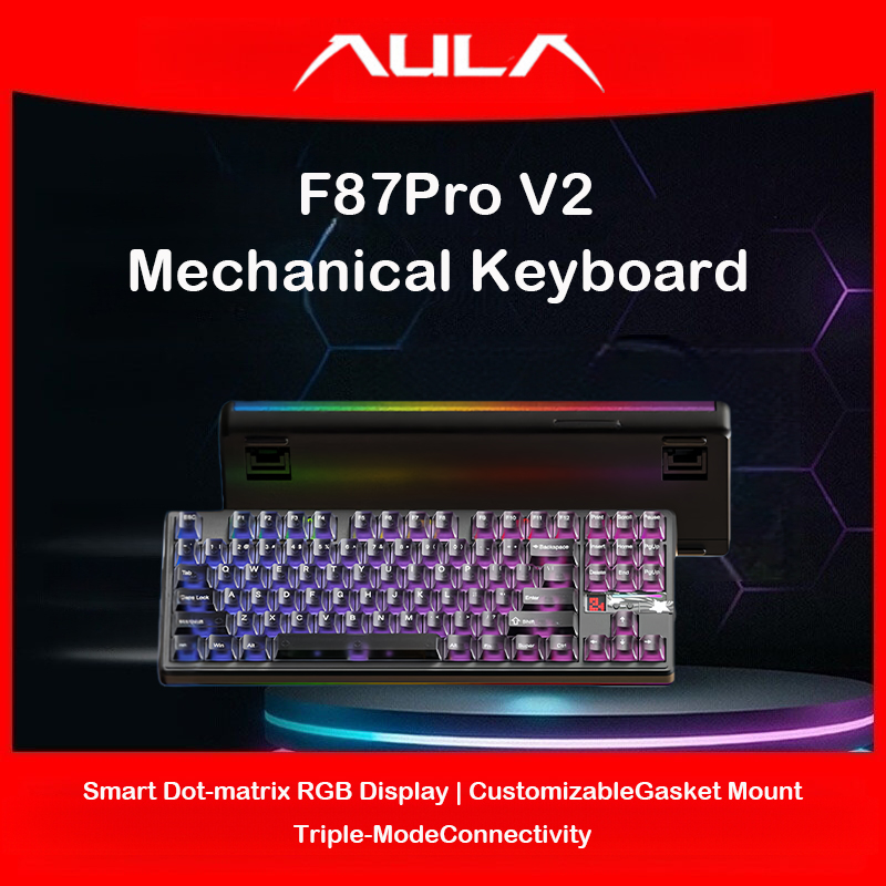 Gaming Keyboard Hot Swappable - AULA F87 Pro V2：トリモード、87キー、メカニカルキーボード、ホットスワップ対応、RGBバックライト、ガスケット式、8Kポーリングレート。ゲーミング、オフィス、PC、ノートパソコンに最適。