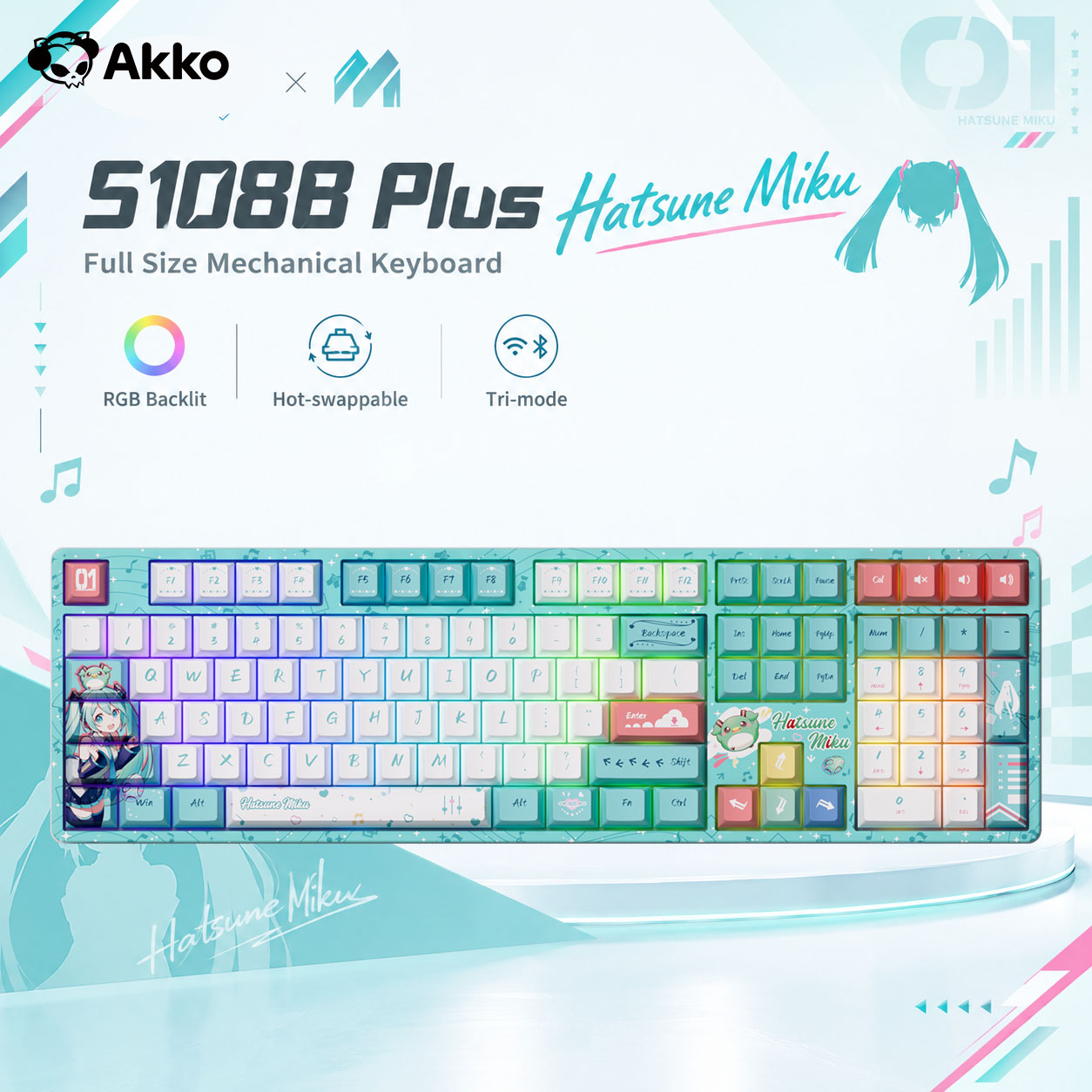 Gaming Keyboard Hot Swappable - Akko 5108B Plus ワイヤレスメカニカルキーボード 初音ミク 100%