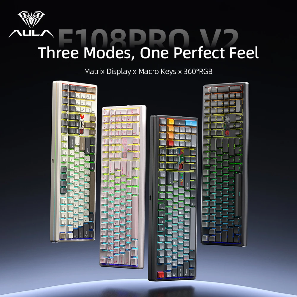Gaming Keyboard Hot Swappable - AULA F108 Pro V2 メカニカルキーボード トリプルモード