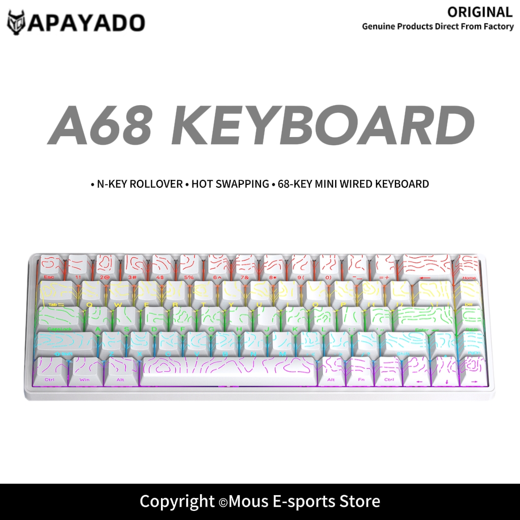 Keyboard Gaming Blue Switch - APAYADO A68 有線メカニカルキーボード ホットスワップ可能 RGB 68