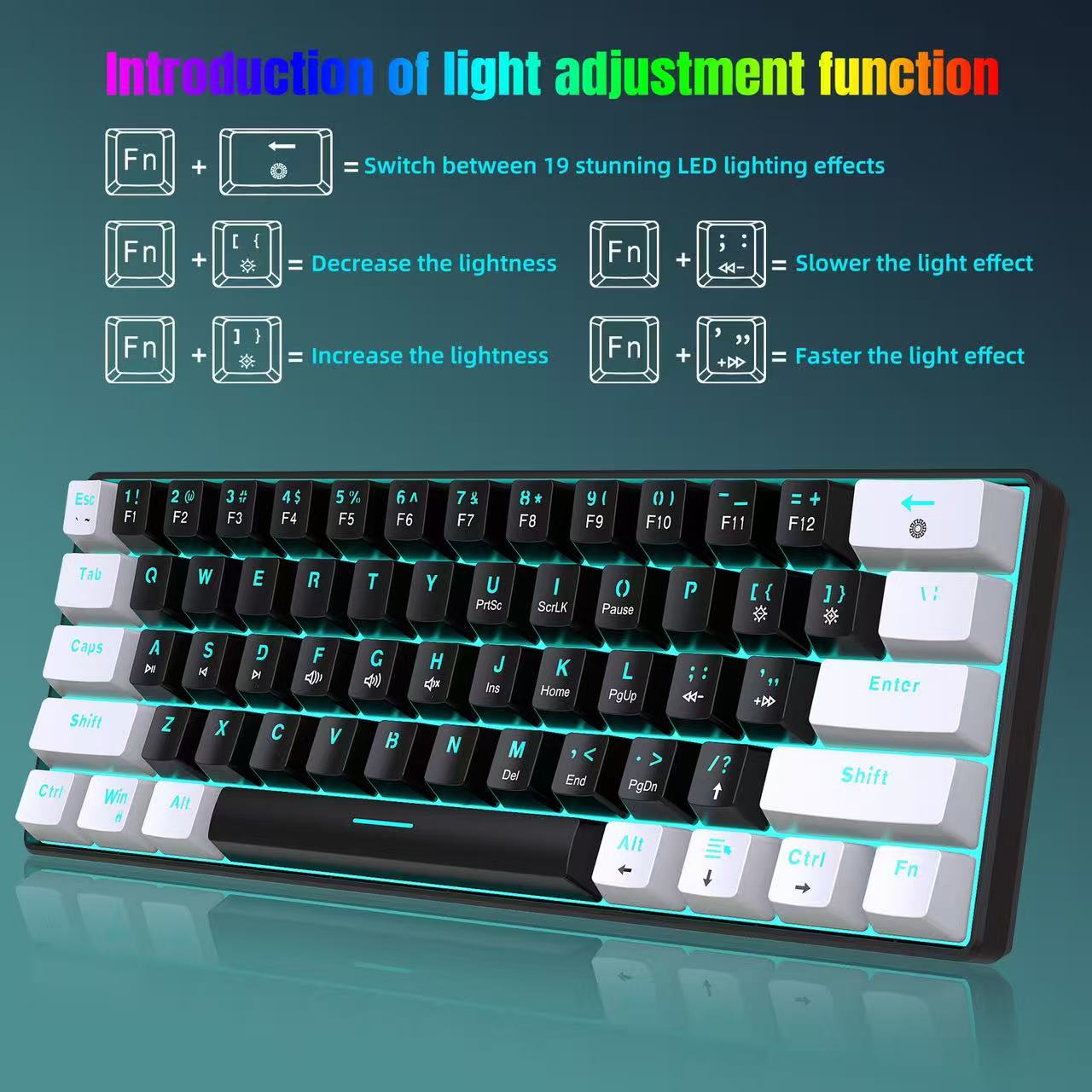 60% メカニカルキーボード、ブルースイッチとシーブルーバッ - Keyboard Gaming Blue Switch のレビューと価格