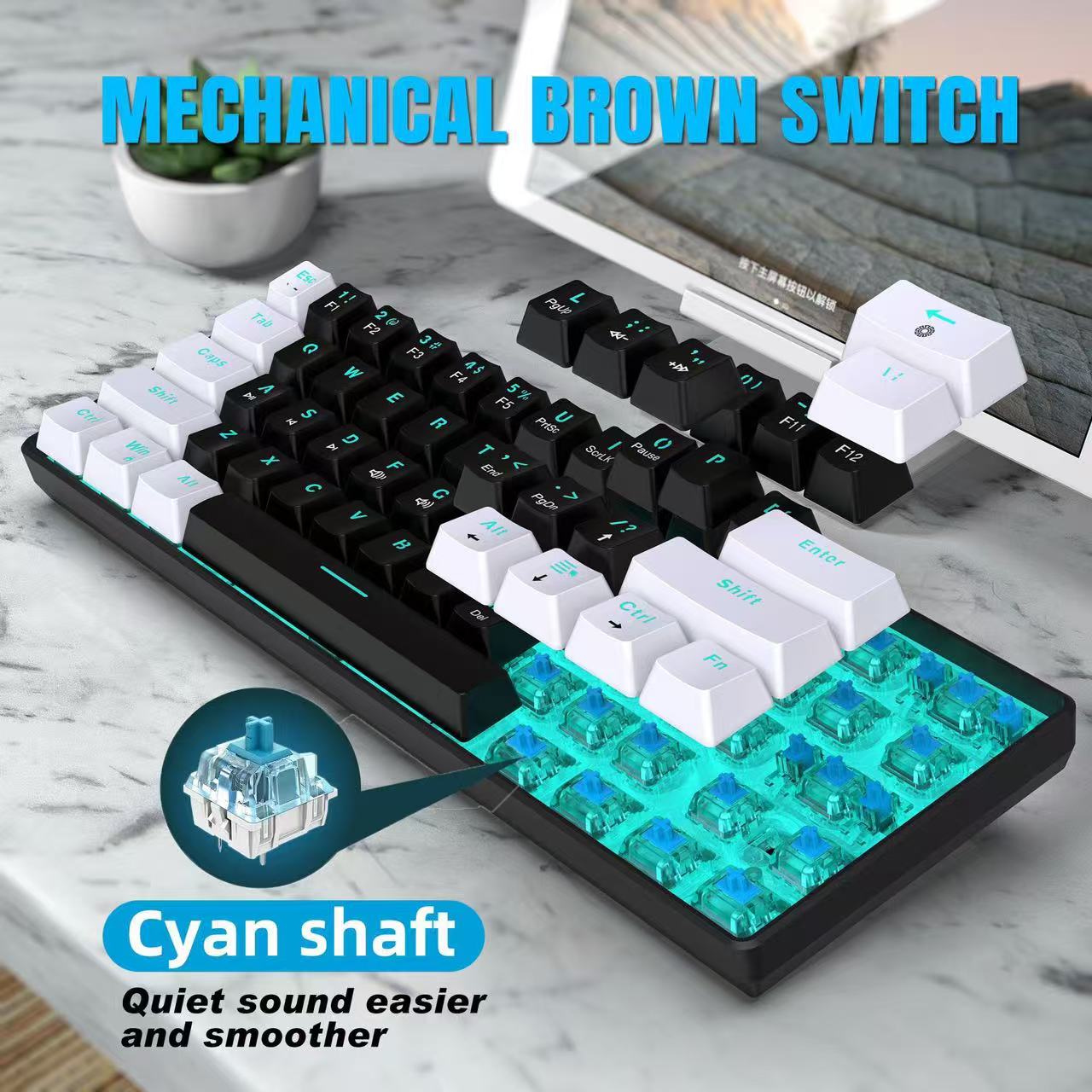 60% メカニカルキーボード、ブルースイッチとシーブルーバッ - Keyboard Gaming Blue Switch のレビューと価格