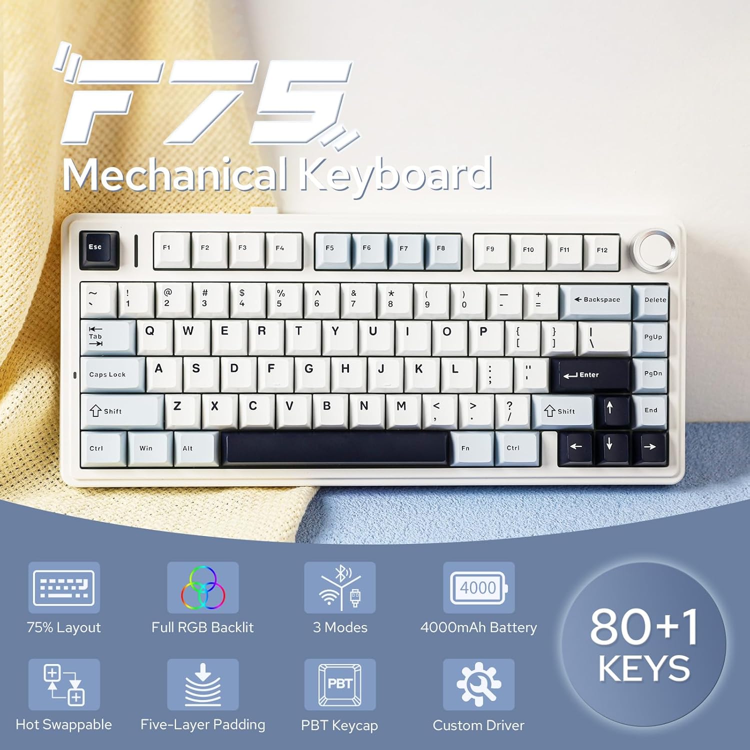 Aula F75 メカニカルキーボード 75% ワイヤレス  - Gaming Keyboard Hot Swappable のレビューと価格