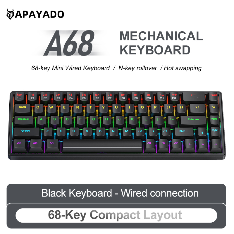 APAYADO A68 有線メカニカルキーボード ホットスワ - Keyboard Gaming Blue Switch のレビューと価格